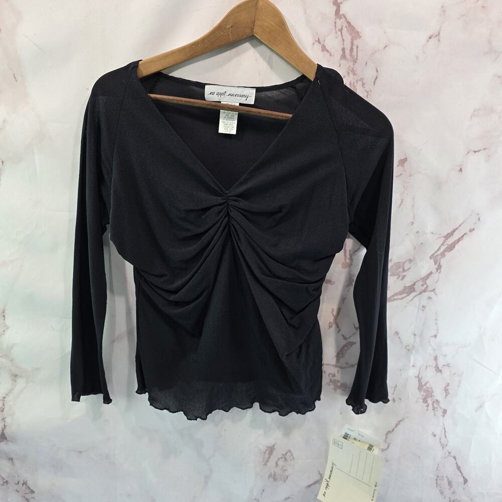 Vintage Y2K Shirt Womens Medium Black Mesh Sheer Crop Whimsy Goth Witchy Lettuce